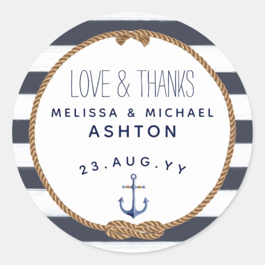 Liebe & Dank Nautical Navy Blue Gastgeschenk Hochz Runder Aufkleber (Vorderseite)