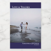 Liebe & Dank Navy Blue Simple Foto Wedding Mini Weinetikett (Einzelnes Label)