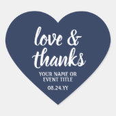 Liebe & Dank Navy Blue & White Simple Script Herz-Aufkleber (Vorderseite)