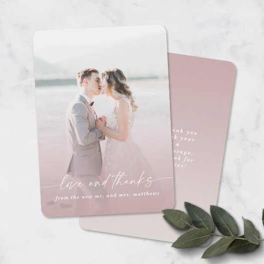 Liebe & Dank Ombre Mauve Wedding Foto Overlay Dankeskarte