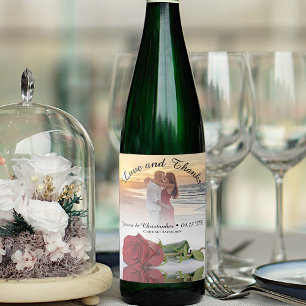 Liebe & Dank Romantische Rote Rose Hochzeit Foto Weinetikett