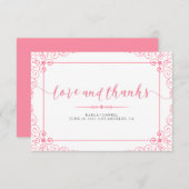 Liebe & Dank rosa Hochzeitstypografie mit Rahmen. Dankeskarte (Vorne/Hinten)