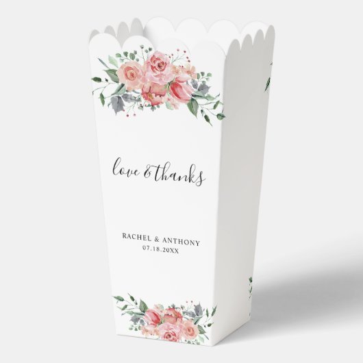 Liebe & Dank rosa Rose Wasserfarbe Hochzeitsziton Geschenkschachtel (Rückseite)