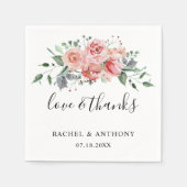 Liebe & Dank rosa Rose Wasserfarbe Hochzeitsziton Serviette (Vorderseite)