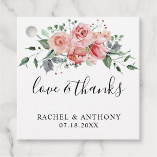 Liebe & Dank Rosa Rosen Wasserfarben Elegante Eleg Geschenkanhänger