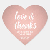 Liebe & Dank Rose Gold Imitate Einfache Skripte Herz-Aufkleber (Vorderseite)