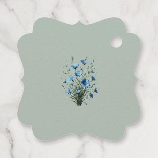 Liebe & Dank Rustic Blue Boho Wildblumen Hochzeit Geschenkanhänger (Rückseite)