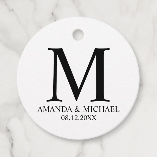 'Liebe & Dank' Schwarz-Weiß-Hochzeit Geschenkanhänger (Vorderseite)