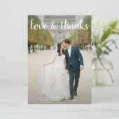 Liebe & Dank Script 2 Foto QR Code Hochzeit Dankeskarte (Stehend Vorderseite)