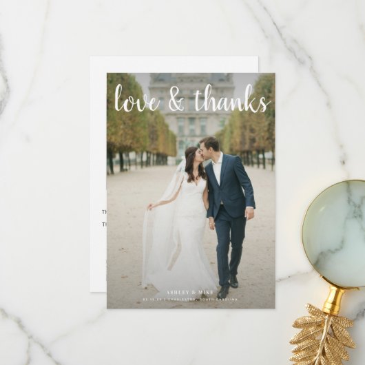 Liebe & Dank Script 2 Foto QR Code Hochzeit Dankeskarte (Vorderseite/Rückseite Beispiel)