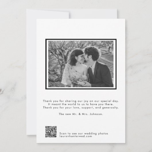 Liebe & Dank Script 2 Foto QR Code Hochzeit Dankeskarte (Rückseite)