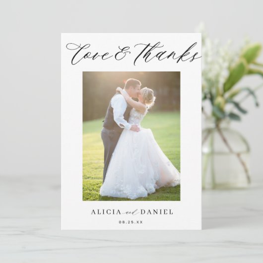 Liebe dank Skript-Foto QR-Code Hochzeit danke Karte (Stehend Vorderseite)