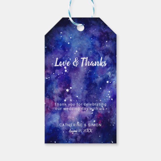 Liebe & Dank Starry Night Galaxy Hochzeitsstage Geschenkanhänger (Vorderseite)