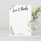 Liebe & Dank Typografie, grünes Aquarellblatt Dankeskarte (Stehend Vorderseite)