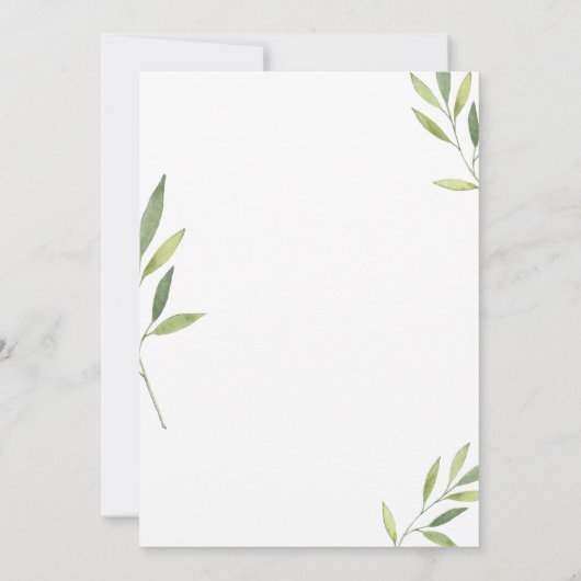 Liebe & Dank Typografie, grünes Aquarellblatt Dankeskarte (Rückseite)