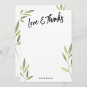 Liebe & Dank Typografie, grünes Aquarellblatt Dankeskarte (Vorne/Hinten)