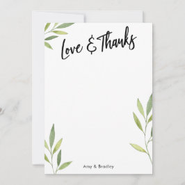 Liebe & Dank Typografie, grünes Aquarellblatt Dankeskarte