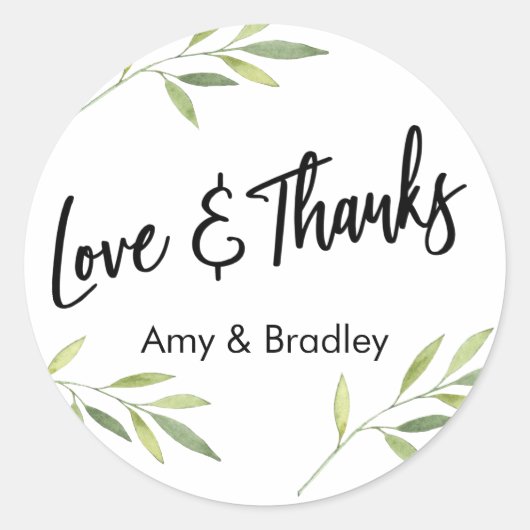 Liebe & Dank Typografie, Grünes Aquarellblatt Runder Aufkleber (Vorderseite)