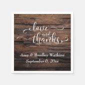 Liebe & Dank Weißschrift auf dunkeltexturiertem Ho Serviette (Vorderseite)