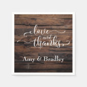 Liebe & Dank Weißschrift auf dunkeltexturiertem Ho Serviette (Vorderseite)