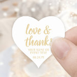 Liebe & Dank White & Gold Einfache, elegante Schri Herz-Aufkleber<br><div class="desc">Fügen Sie eine personalisierte Touch zu Gastgeschenke und danke Ihnen Notizen mit benutzerdefinierten "Liebe und Dank" herzförmigen Aufklebern / Umschlag Aufklebern. Sämtliche Formulierungen auf dieser Vorlage sind einfach für jeden Anlass, wie Hochzeit, Brautparty, Abschluss, Geburtstagsparty, Jubiläum oder Pensionierung anzupassen. Das weiße und goldene Design besticht durch moderne Skriptkalligraphie und stilvolle...</div>