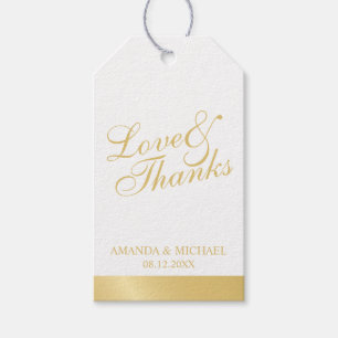 'Liebe & Dank' White & Gold Elegante Hochzeit Gefa Geschenkanhänger
