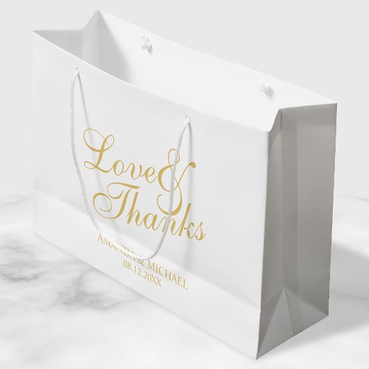 'Liebe & Dank' White & Gold Elegante Hochzeit Gefa Große Geschenktüte