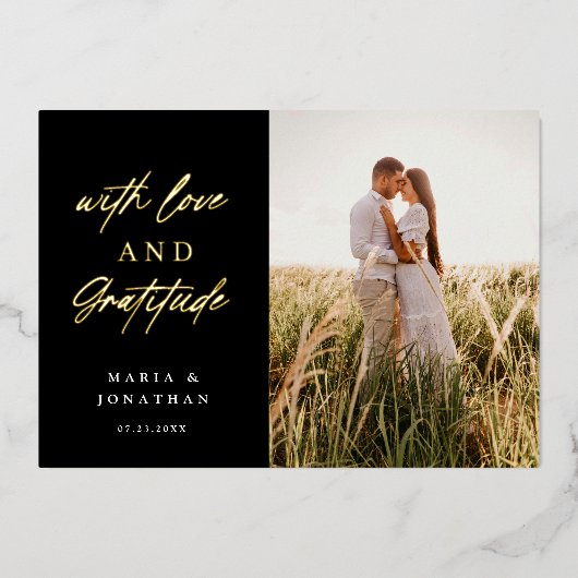 Liebe & Dankbarkeit Hochzeit Foto Vielen Dank Folieneinladung (Vorderseite)