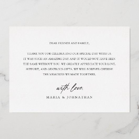 Liebe & Dankbarkeit Hochzeit Foto Vielen Dank Folieneinladung (Rückseite)