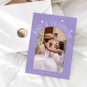 Liebe & Dankbarkeit Minimale Hochzeitsfoto-Lila Dankeskarte
