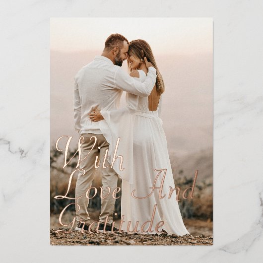 Liebe & Dankbarkeit Rose Goldene Hochzeit Dankesch Folieneinladung (Vorderseite)