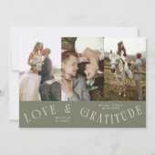 Liebe & Dankbarkeit Sage Grün Hochzeit Multi Foto  Dankeskarte (Vorderseite)