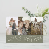 Liebe & Dankbarkeit Sage Grün Hochzeit Multi Foto  Dankeskarte (Stehend Vorderseite)