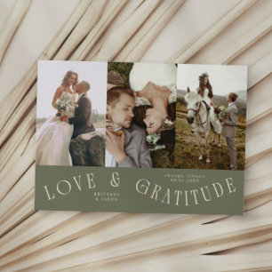 Liebe & Dankbarkeit Sage Grün Hochzeit Multi Foto Dankeskarte