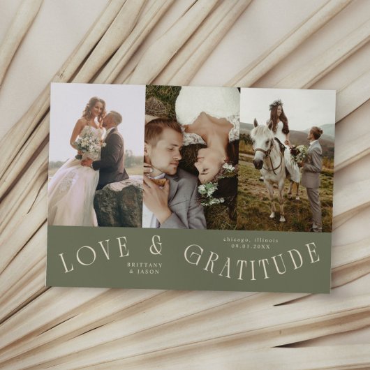 Liebe & Dankbarkeit Sage Grün Hochzeit Multi Foto  Dankeskarte