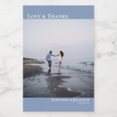 Liebe & Danke Dusty Blue Simple Wedding Foto Mini Weinetikett (Einzelnes Label)