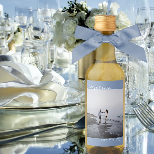 Liebe & Danke Dusty Blue Simple Wedding Foto Mini Weinetikett