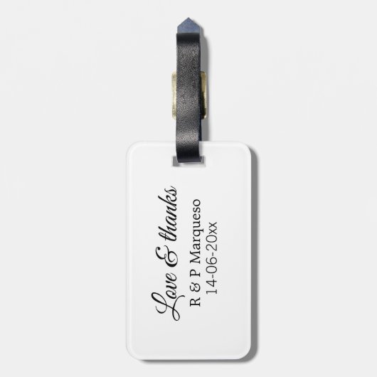 Liebe & danke fügen Ehegatten Namen Hochzeit hinzu Gepäckanhänger (Rückseite vertikal)