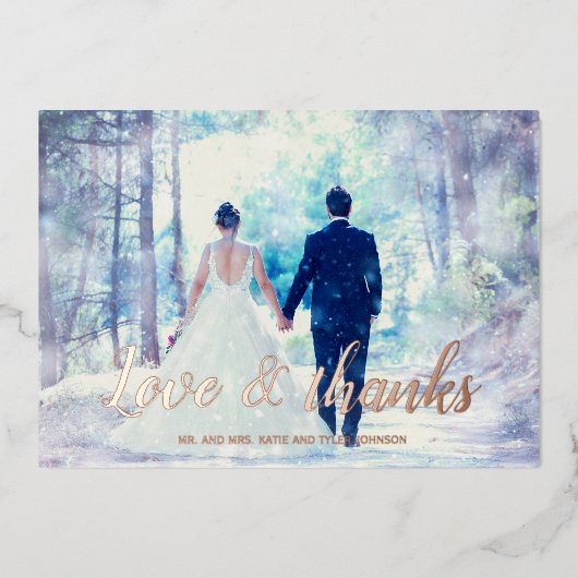 Liebe & danke Rose Folie Hochzeit danke Karte (Vorderseite)