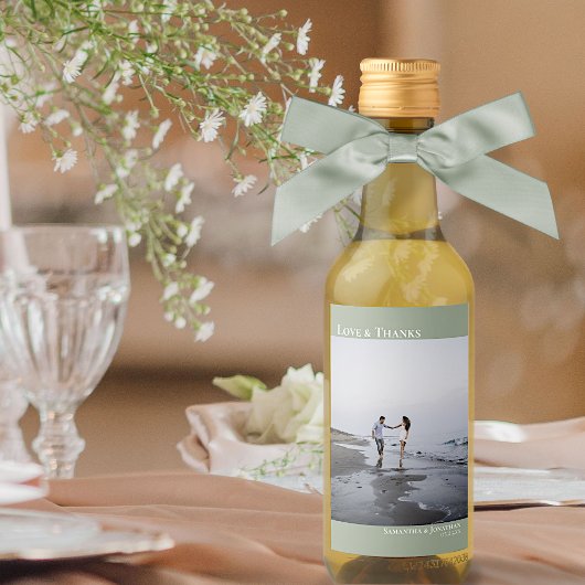 Liebe & Danke Sage Green Simple Wedding Foto Mini Weinetikett