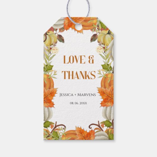 Liebe & Dankeschön Herbstkürbis Geschenkanhänger (Vorderseite)