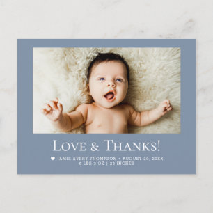 Liebe & Dankeschön Staubblau 1 Baby-Fotoankündigun Postkarte