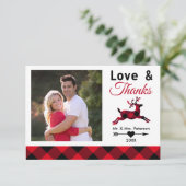 Liebe dankt roter Büffel-kariertem weißem Dankeskarte (Stehend Vorderseite)