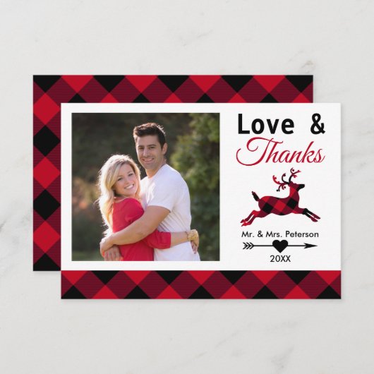 Liebe dankt roter Büffel-kariertem weißem Dankeskarte (Vorne/Hinten)