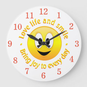 Liebe das Leben und bring Freude mit einem Gesicht Große Wanduhr