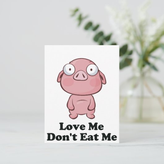 Liebe, dass ich mir kein Schweinedesign esse Postkarte (Stehend Vorderseite)