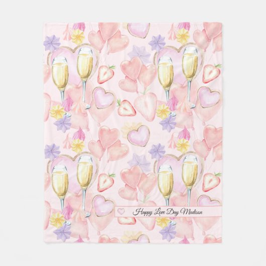 Liebe Day Wasserfarbenherzen und Süßigkeiten Muste Fleecedecke (Vorderseite)