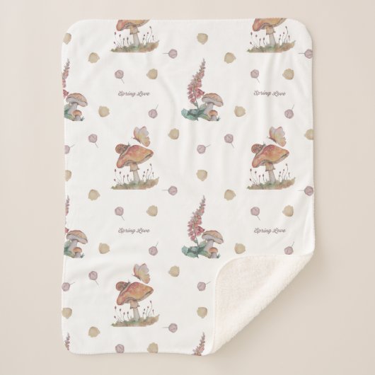 Liebe-Decke aus Mushroom Floral Spring Sherpadecke (Vorderseite)