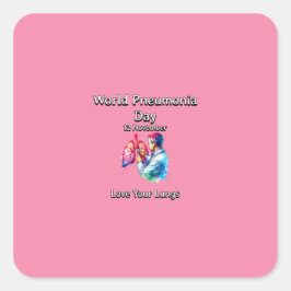 Liebe deine Lungen. Weltpneumonie-Tag. Quadratischer Aufkleber