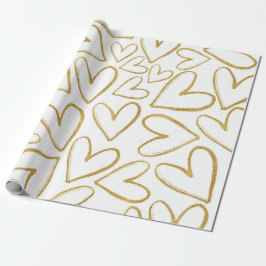 Liebe Delicate Golden Glitzer Herz Weiß Geschenkpapier